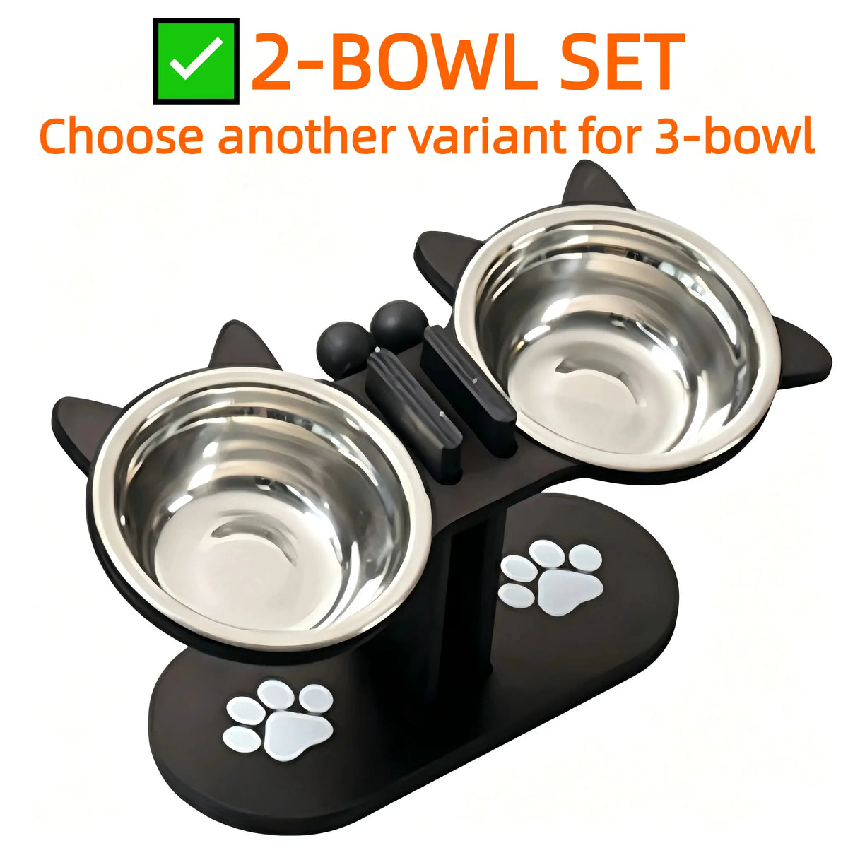 Cat Bowl Set & Elevated Cat Feeder,2&3 Bowl Height Adjustable 15° Tilted Stand, Food Grade Detachable Stainless Steel Bowls for Food Water & Treats, Spill-Proof Anti-Slip Base, Neck Strain Relief, Pet Feeding Supplies for Multi-Cat Homes & Small Dogs