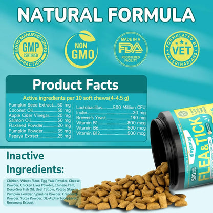 Woyamay Flea & Tick Protection for Cats, 4-IN-1 Cat Chewables Support Immune, Skin & Coat, Digestion & Gut Health with Omega-3, Multivitamin Supplement for All Ages & Breeds-500 Chews #Summervibes #Petlovers