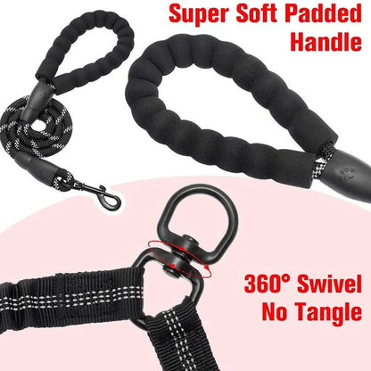 Kigifuture Nylon Rope Dual Dog Leash Set - 360-Degree Swivel Clasp No-Tangle Walking Tool with Shock-Absorb Bungee for 2 Dogs