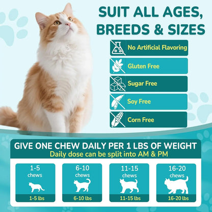 Woyamay Flea & Tick Protection for Cats, 4-IN-1 Cat Chewables Support Immune, Skin & Coat, Digestion & Gut Health with Omega-3, Multivitamin Supplement for All Ages & Breeds-500 Chews #Summervibes #Petlovers