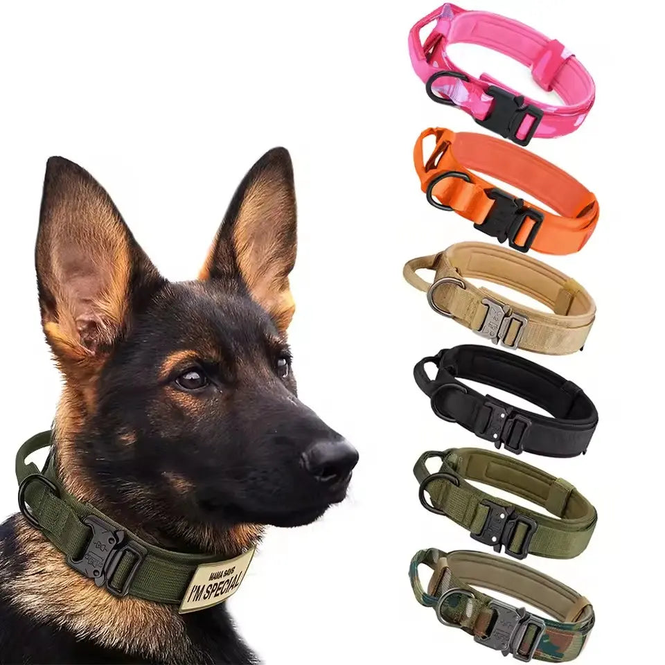 Tactical Dog Training Collar, Multi-Size Adjustable Heavy-Duty 1000D with Quick-Release Buckle, Chafe-Resist Pad & Double Closure Helps Resist Pulling for Comfort & Safety, Dog Accessory