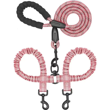 Kigifuture Nylon Rope Dual Dog Leash Set - 360-Degree Swivel Clasp No-Tangle Walking Tool with Shock-Absorb Bungee for 2 Dogs