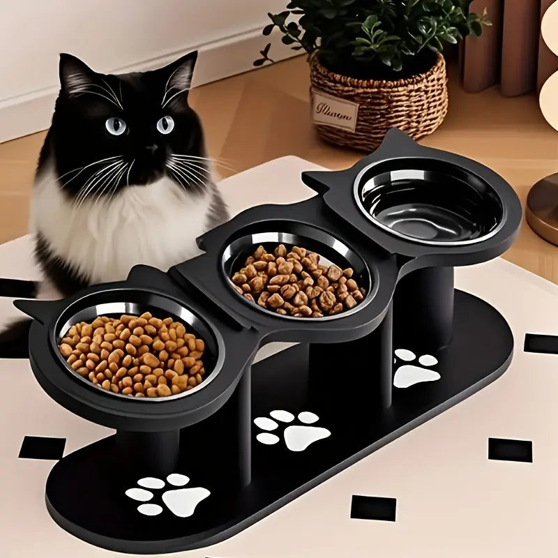 Cat Bowl Set & Elevated Cat Feeder,2&3 Bowl Height Adjustable 15° Tilted Stand, Food Grade Detachable Stainless Steel Bowls for Food Water & Treats, Spill-Proof Anti-Slip Base, Neck Strain Relief, Pet Feeding Supplies for Multi-Cat Homes & Small Dogs