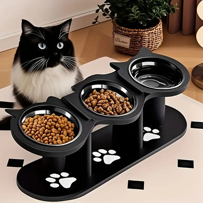 Cat Bowl Set & Elevated Cat Feeder,2&3 Bowl Height Adjustable 15° Tilted Stand, Food Grade Detachable Stainless Steel Bowls for Food Water & Treats, Spill-Proof Anti-Slip Base, Neck Strain Relief, Pet Feeding Supplies for Multi-Cat Homes & Small Dogs
