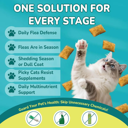 Woyamay Flea & Tick Protection for Cats, 4-IN-1 Cat Chewables Support Immune, Skin & Coat, Digestion & Gut Health with Omega-3, Multivitamin Supplement for All Ages & Breeds-500 Chews #Summervibes #Petlovers
